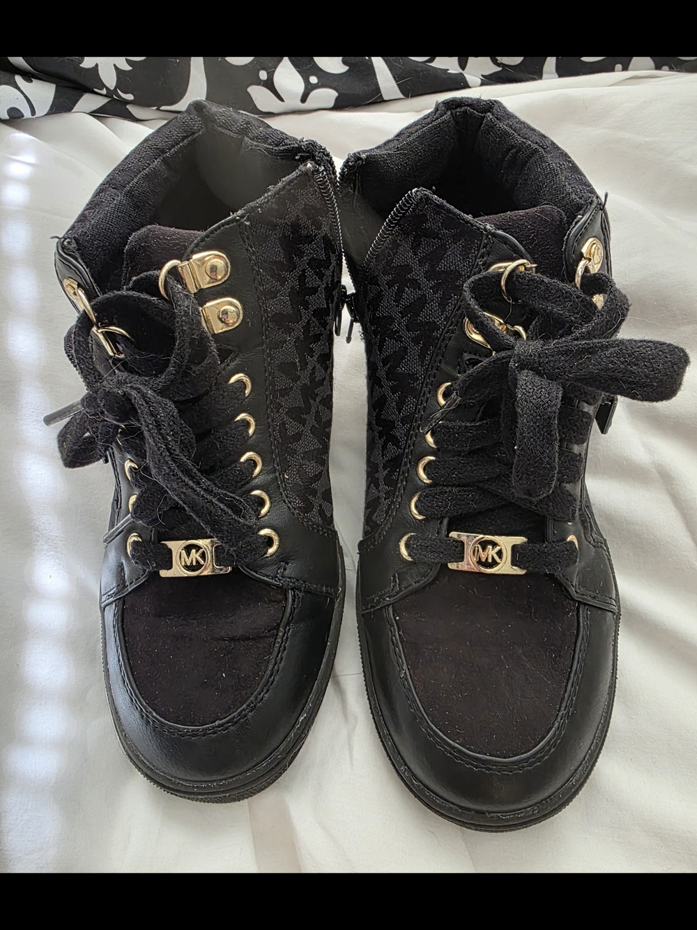 Michael Kors Size 3 Black High-Top Lace-Up Sneakers with Gold Hardware